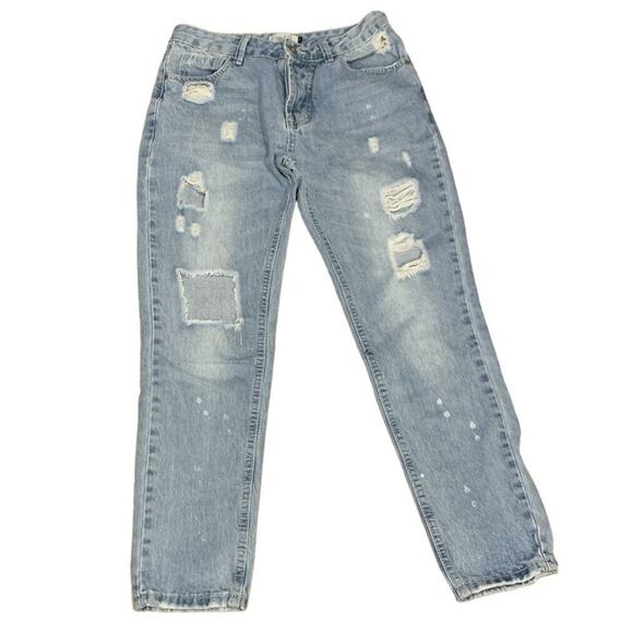 Tea And Cup Women's Premium Denim Blue Distressed Jeans Juniors Size 1 - Picture 1 of 9